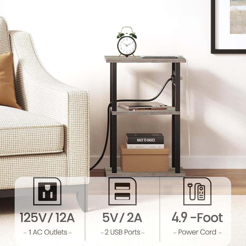Small Narrow Side Table, with Charging Station, Greige, view 6