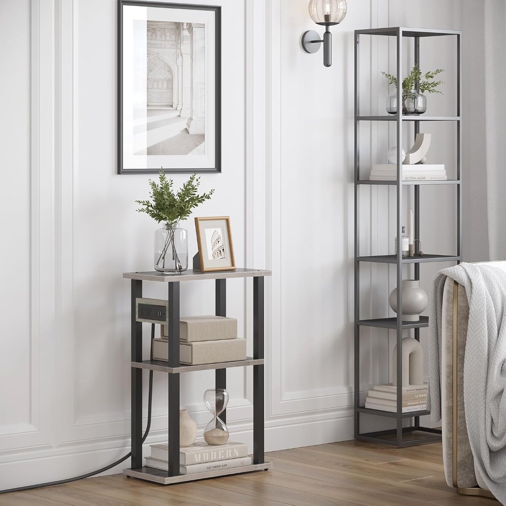 Small Narrow Side Table, with Charging Station, Greige, view 7