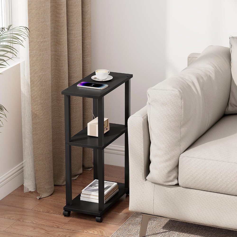 Small Side Table, on Wheels, Brown, view 2