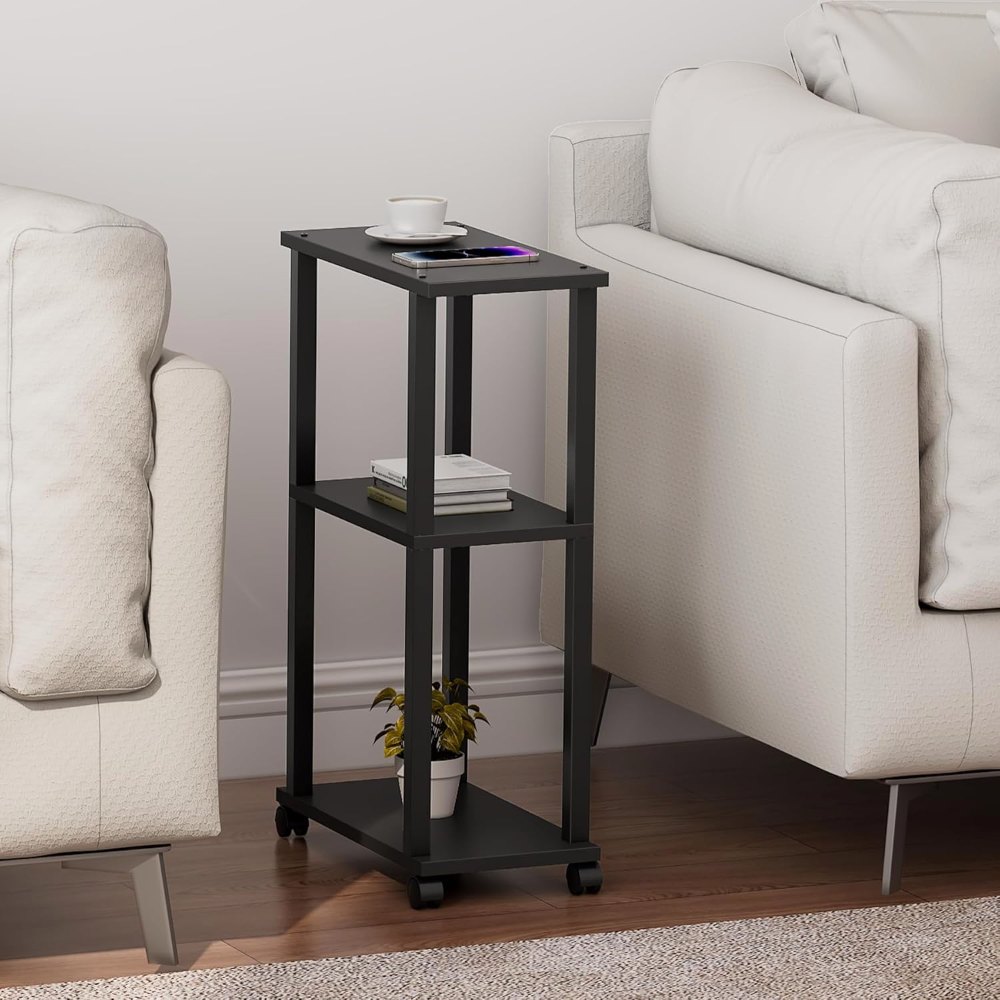 Small Side Table, on Wheels, Brown, view 4