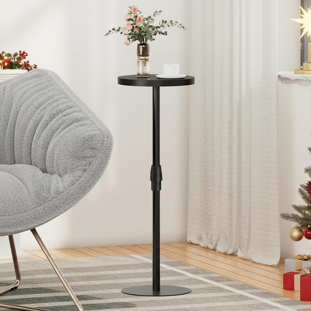 Tall Round Side Table, Black, 10" deep