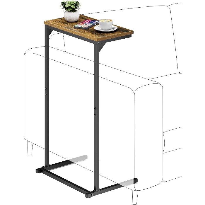 C Shaped End Table, Brown, 15.8" wide