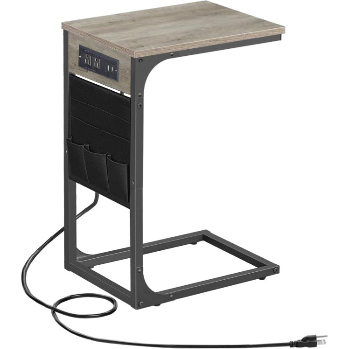 C Shaped End Table, Greige, 11.8" wide
