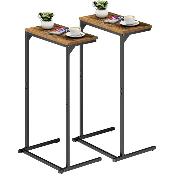C Shaped End Table, Set of 2, Brown