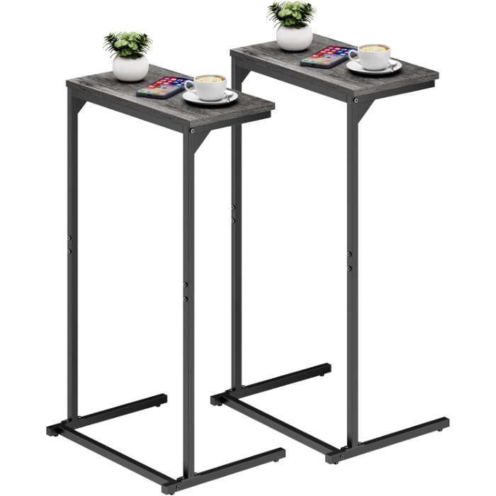 C Shaped End Table, Set of 2, Charcoal Grey