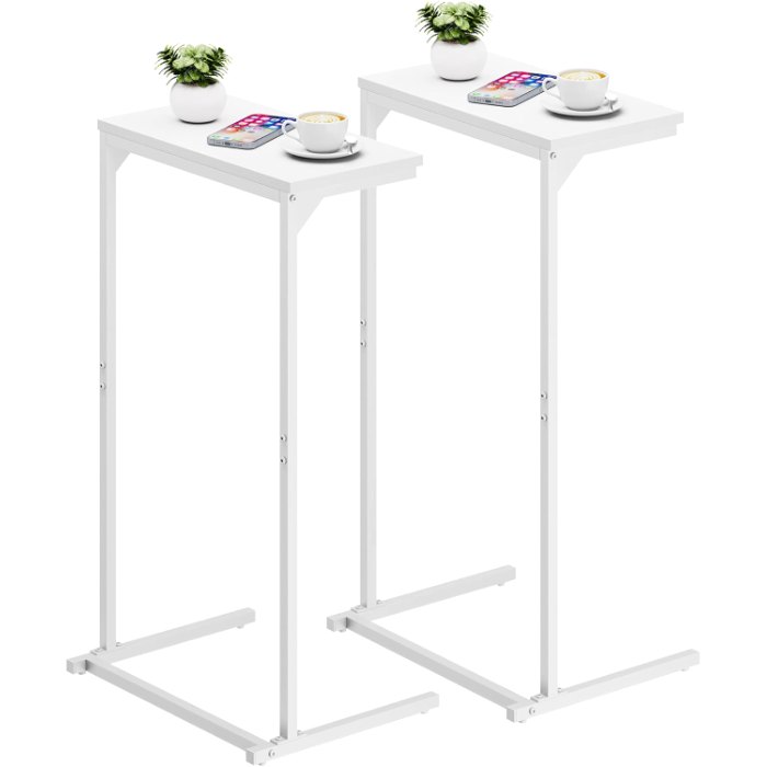 C Shaped End Table, Set of 2, White
