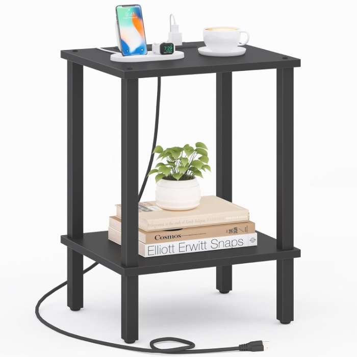 End Table, with Charging Station, Black