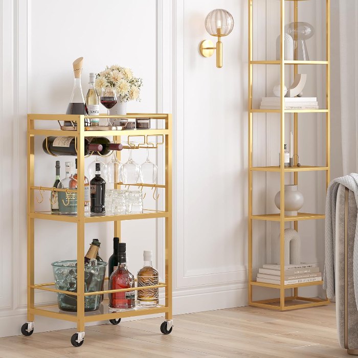 Gold Bar Cart, with Wine Rack