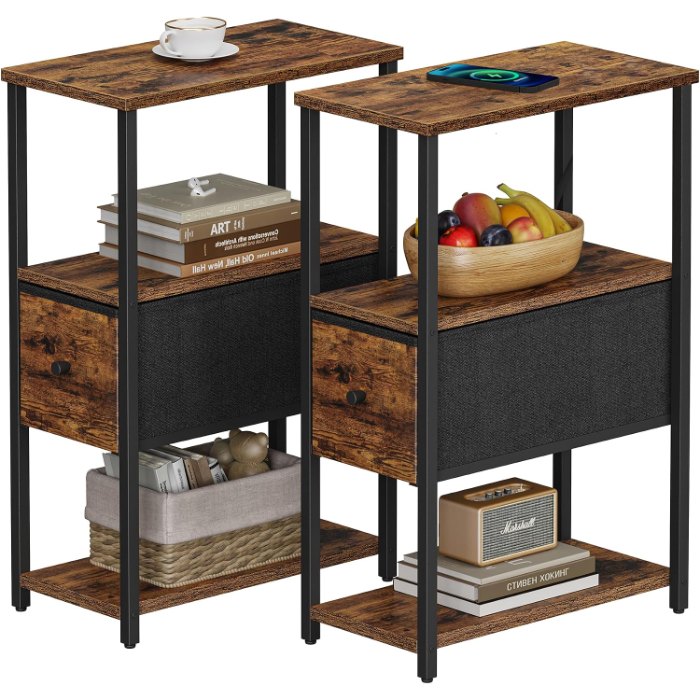 Small Narrow End Table, Brown, 15.8" wide