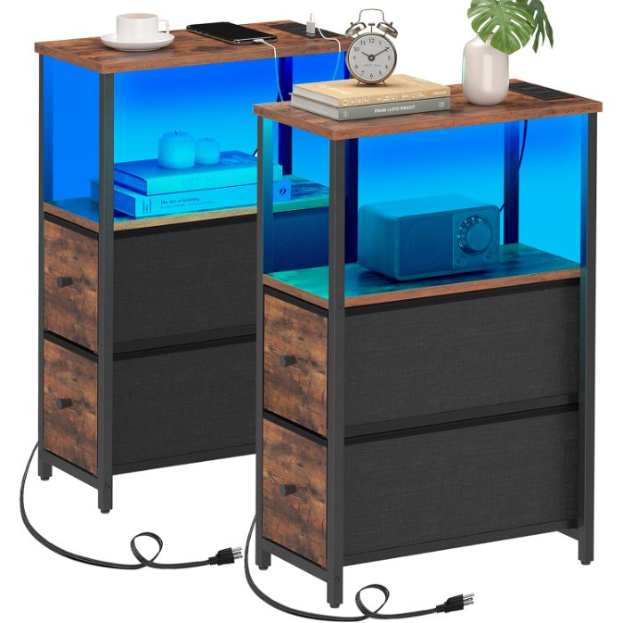 Small Narrow LED End Table, Brown