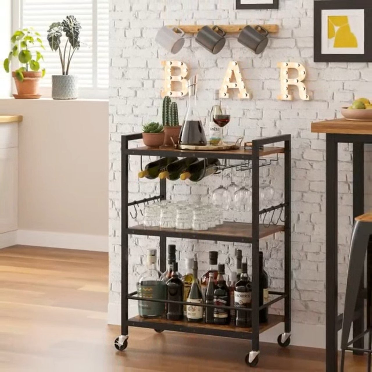 Bar Cart, with Wine Rack, Brown, video